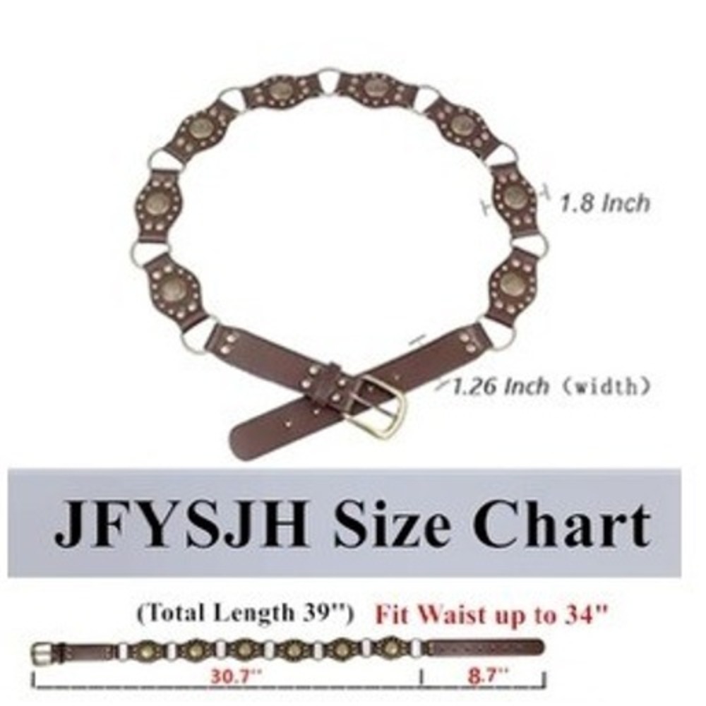 Womens Boho Leather Belt Studded Medallion Buckle Waistband‎ Dark Brown - Picture 4 of 4